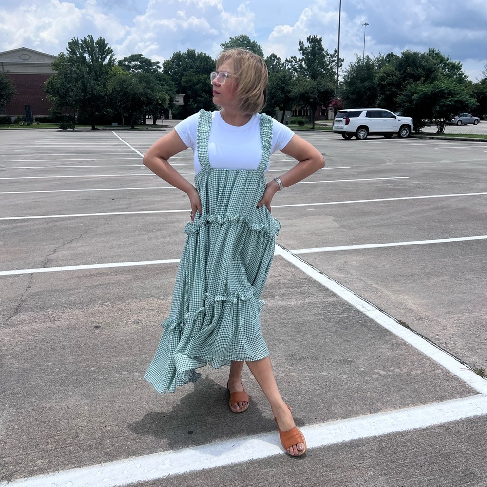MABLE Green‎ Gingham tiered ruffle Sleeveless Dress S - Picture 13 of 13